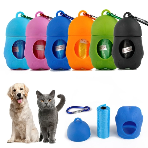 Portable Pet Poop Bag Dispenser Paw Print Waste Bag Holder With Metal Carabiner Clip For Outdoor Walking Dog Supplies