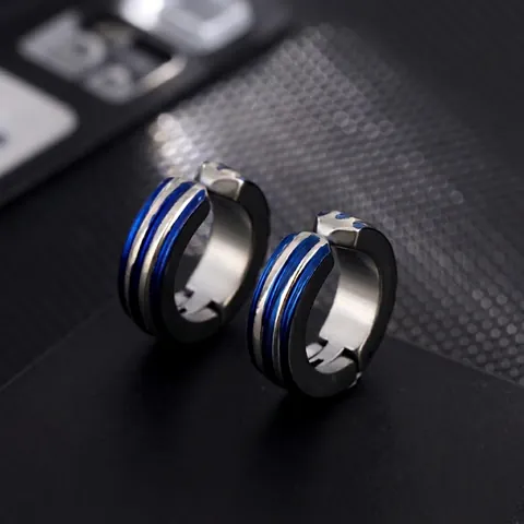 Titanium Steel Ear Clips Non-Pierced Hoop Earrings Striped Punk Geometric Jewelry For Men Women