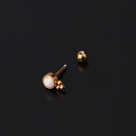 Mini Stainless Steel Cartilage Ear Stud Synthetic Opal Piercing Jewelry With Screw Ball Back For Women Elegant