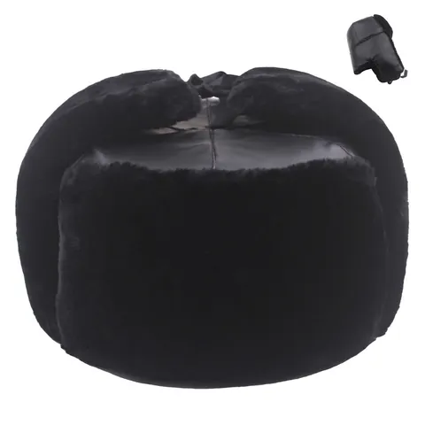 Klassische Winter Fliegermütze PU Leder Stoff Kunstfell Ohrenklappen Verdickt Warm Winddicht Russischer Stil Ushanka Herren
