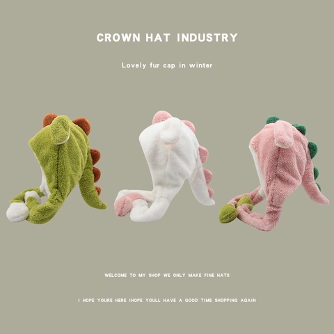 Cappello In Peluche Dinosauro Cartone Animato Sciarpa Integrata Cappuccio Con Paraorecchie Inverno Caldo Morbido Soffice