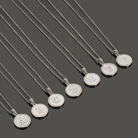 Roestvrijstalen Schelp Initiaal Hanger Ketting Ronde Schelp Ingelegde Hoofdletter Ketting Voor Dames Sieraden