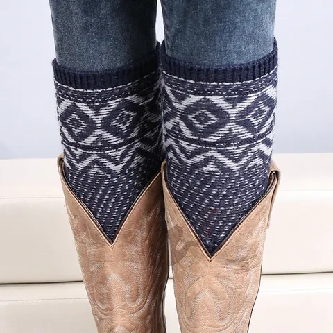 Geometric Jacquard Knitted Leg Warmers Acrylic Warm Bohemian Retro Style Winter Boot Cuffs