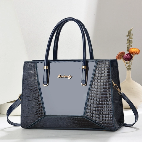 Elegant Women Handbag PU Leather Crocodile Pattern Patent Leather Large Capacity Shoulder Crossbody Bag Office Commute