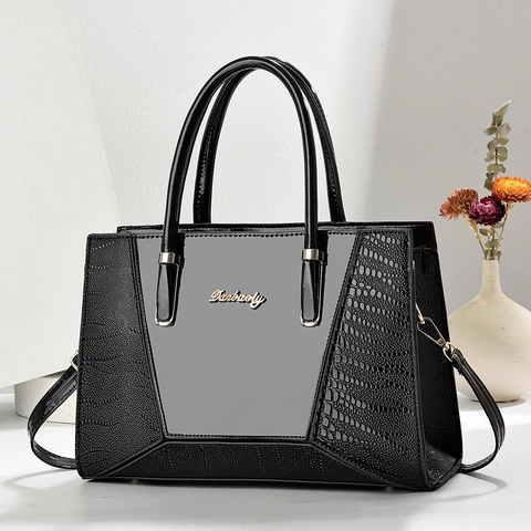Elegant Women Handbag PU Leather Crocodile Pattern Patent Leather Large Capacity Shoulder Crossbody Bag Office Commute