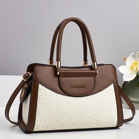 Borsa Da Donna In Pelle PU Borsa A Tracolla Grande Capacità Motivo A Scacchi Goffrato Patchwork Vintage Di Tendenza