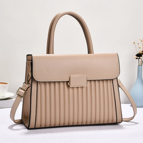 Borsa a Mano da Donna Elegante in Pelle PU Plissettata Grande Capacità Borsa a Tracolla con Fibbia Dorata Moda Satchel