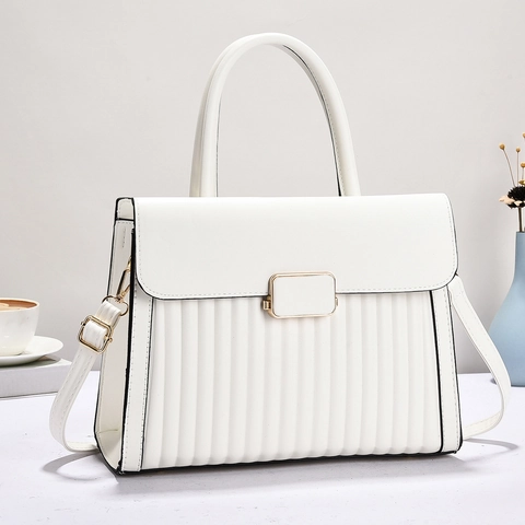 Fashion Women PU Leather Handbag With Accordion Pleats Gold Metal Lock Elegant Shoulder Crossbody Bag For Office Daily Commute
