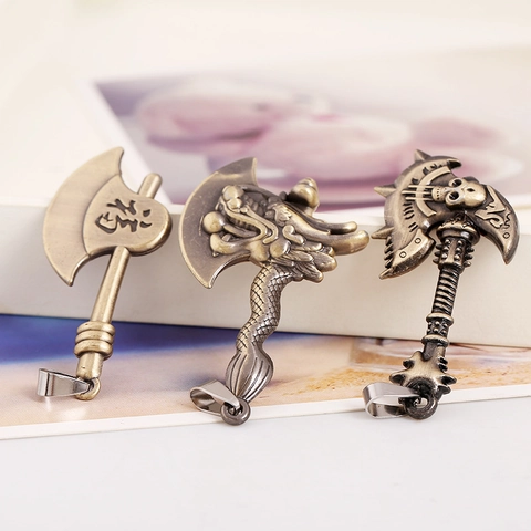 Antik Bronze Legierung Axt Anhänger Retro Punk Drache Schädel Gravierte Charms Für DIY Schmuckherstellung Halsketten Zubehör