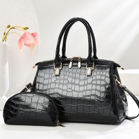 Sac À Main Et Pochette Motif Crocodile Similicuir Matériel Doré Style Rétro Femmes Grande Capacité