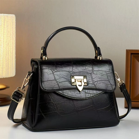 Dames Retro Krokodillenpatroon PU Lederen Handtas Elegante Crossbody Schoudertas Met Gouden Metalen Slot Mode Satchel