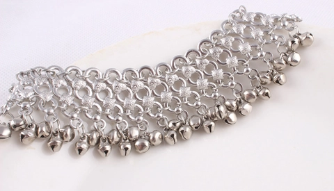 Bohemian Glocken Anhänger Fußkettchen Für Frauen Legierung Silber Farbe Mehrlagig Vintage Punk Stil Schmuck