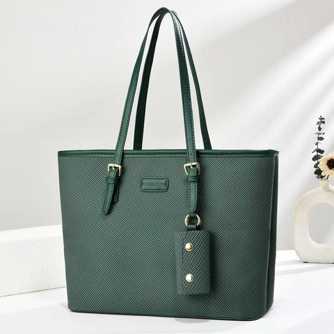 Elegante PU Leder Tragetasche Gewebte Textur Große Kapazität Pendler Handtasche Verstellbarer Riemen Und Mini Beutel