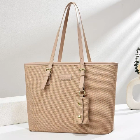 Elegante PU Leder Tragetasche Gewebte Textur Große Kapazität Pendler Handtasche Verstellbarer Riemen Und Mini Beutel
