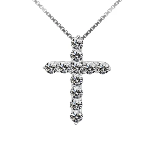 Cross Pendant Necklace Copper Rhinestone Simple Elegant Clavicle Chain Jewelry For Women