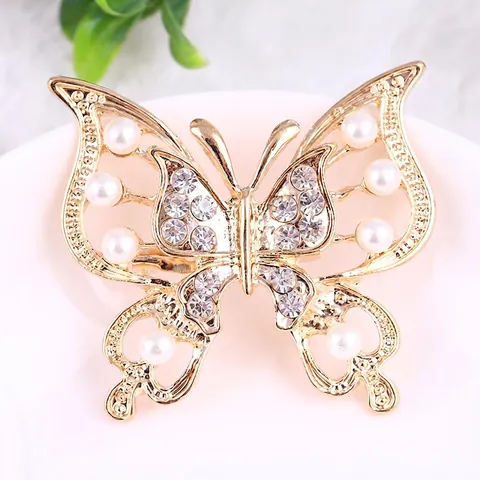 Elegante Spilla A Farfalla Svuotata Lega Strass Perla Artificial Sintetica Stile Vintage Accessorio Per Donna