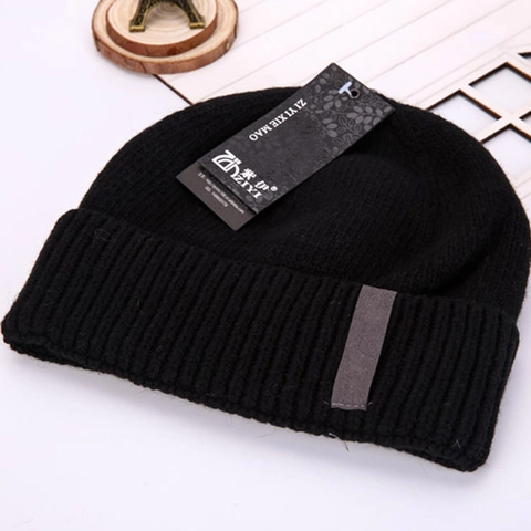 Gorro De Punto Para Hombre Invierno Acrílico Grueso Forro De Felpa Doble Capa Cálido Dobladillo Casual Al Aire Libre