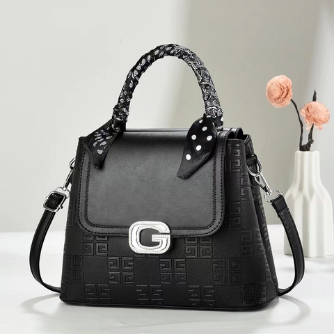 Elegant Embossed PU Leather Handbag For Women With Rhinestone G Buckle Scarf Wrapped Handle Versatile Crossbody Shoulder Bag