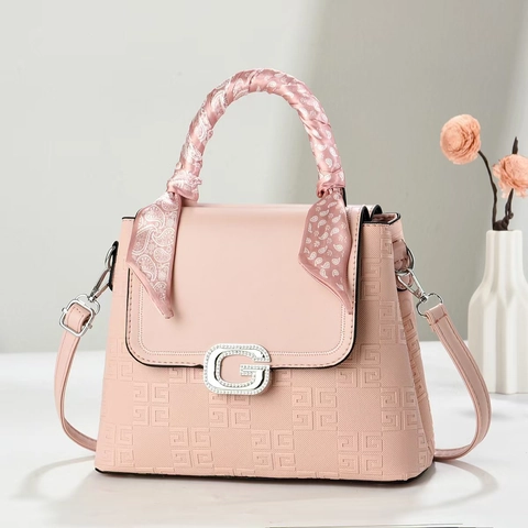 Elegant Embossed PU Leather Handbag For Women With Rhinestone G Buckle Scarf Wrapped Handle Versatile Crossbody Shoulder Bag