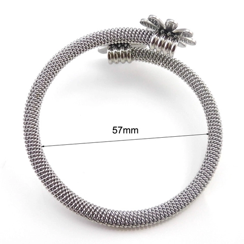 Madeliefje Bloem Mesh Weven Roestvrij Staal Open Armring Tweekleurig Verstelbare Armband Voor Dames Sieraden