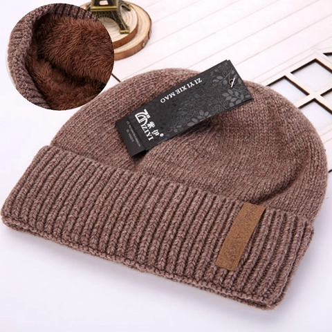 Gorro De Punto Para Hombre Invierno Acrílico Grueso Forro De Felpa Doble Capa Cálido Dobladillo Casual Al Aire Libre