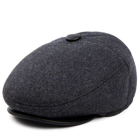 Men Winter Warm Flat Cap Wool Blend Ivy Hat With Foldable Earflaps Vintage British Style Thickened Outdoor Solid Color