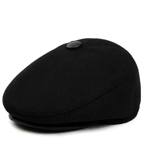 Men Winter Warm Flat Cap Wool Blend Ivy Hat With Foldable Earflaps Vintage British Style Thickened Outdoor Solid Color