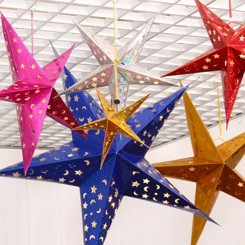 Paralume Stella Di Natale Lanterna Di Carta Traforata Decorazione Sospesa Per Feste Matrimoni Cartone Laser Pieghevole