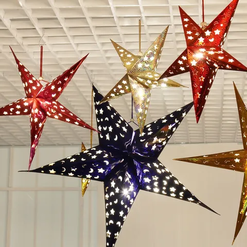Paralume Stella Di Natale Lanterna Di Carta Traforata Decorazione Sospesa Per Feste Matrimoni Cartone Laser Pieghevole