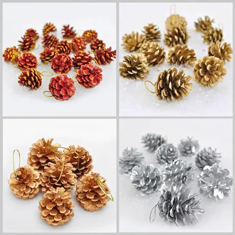 Ornamenti Appesi Pigne Di Natale Legno Naturale Verniciato Oro Argento Rosso Decorazioni Festive Per Alberi