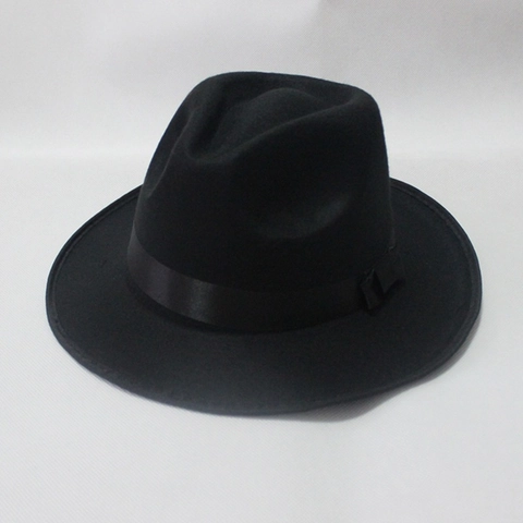Vintage Wide Brim Fedora Hat Polyester Wool Felt Jazz Hat With Satin Ribbon Band And Bow For Men And Women