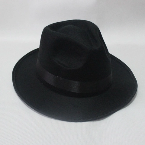 Vintage Wide Brim Fedora Hat Polyester Wool Felt Jazz Hat With Satin Ribbon Band And Bow For Men And Women