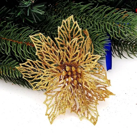 Glitzer Hohl Poinsettia Weihnachtsbaum Blume Ornament Festliche Party Dekoration Kunststoff Pailletten Floral Dekor
