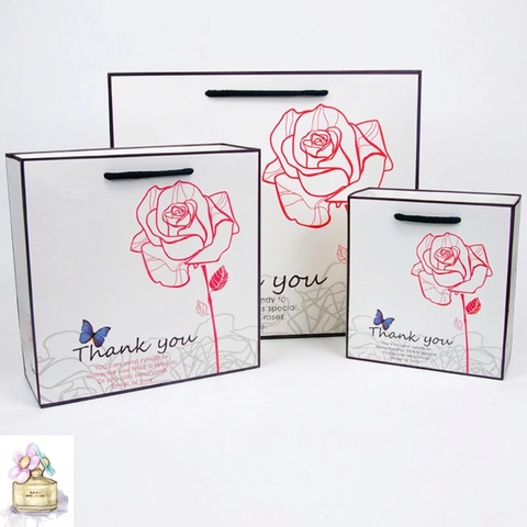 Bolsa Regalo Papel Rosa Con Asa E Impresión Thank You Para San Valentín Boda Bolso Elegante