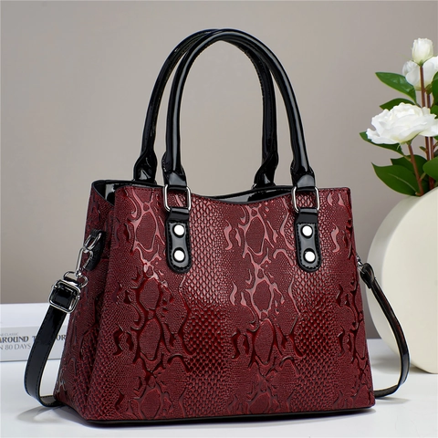 Borsa a Mano da Donna alla Moda con Motivo Serpente in Rilievo in Pelle PU Grande Capacità Borsa a Tracolla Elegante Hardware Argentato
