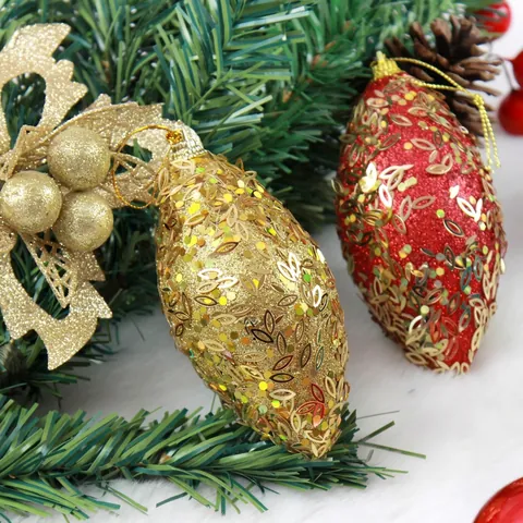 Christmas Tree Hanging Ornaments Glitter Foam Sequin Olive Teardrop Shape Xmas Party Holiday Home Decorations