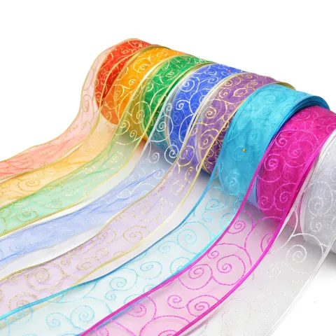 Nastro Di Natale Organza Motivo A Vortice Luccicante Bordo Cablato Decorazione Festiva Ornamento Per Albero Confezione Regalo