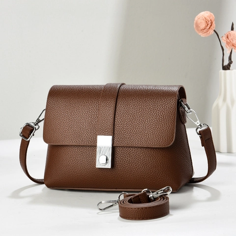 Minimalist Women Litchi Pattern PU Leather Crossbody Bag Small Square Shoulder Handbag With Adjustable Strap Silver Buckle