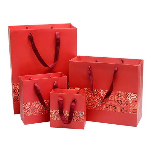 Sacchetti Regalo In Carta Rossi Con Manici In Nastro Motivo Etnico Tradizionale Cartone Spesso Per Matrimoni Feste Di Compleanno