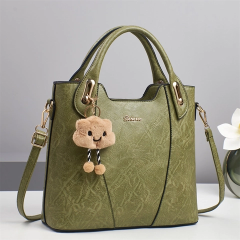 Women Handbag Spliced PU Leather Large Capacity Shoulder Bag With Plush Cloud Pendant Fashion Commuter Purse