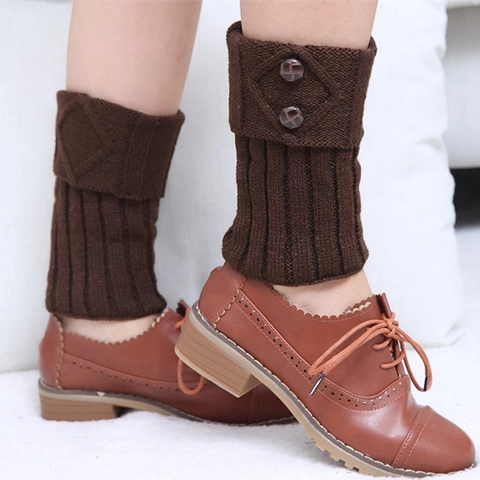 Women Knitted Boot Cuffs Leg Warmers Acrylic Ribbed Knit Diamond Pattern With Buttons Winter Autumn Short Socks