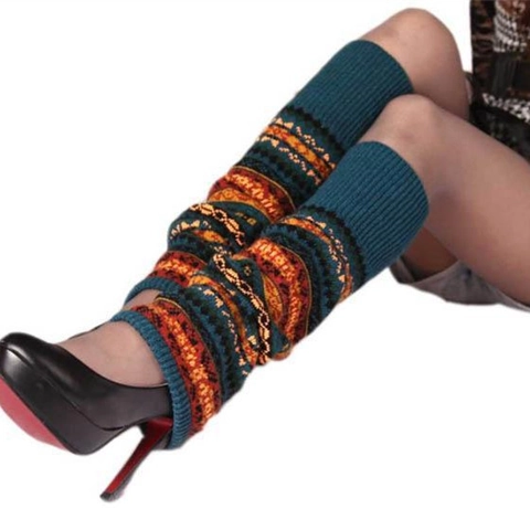 Bohemian Jacquard Leg Warmers Wool Acrylic Blend Knit Winter Warm Over The Knee Thick Boot Cuffs For Women