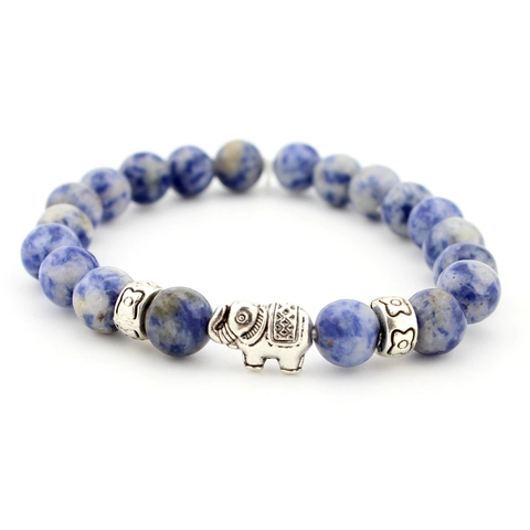 Bracciale Di Perline In Pietra Naturale Con Ciondolo Elefante In Lega Boho Etnico Pietra Lavica Agata Gioielli Elastici