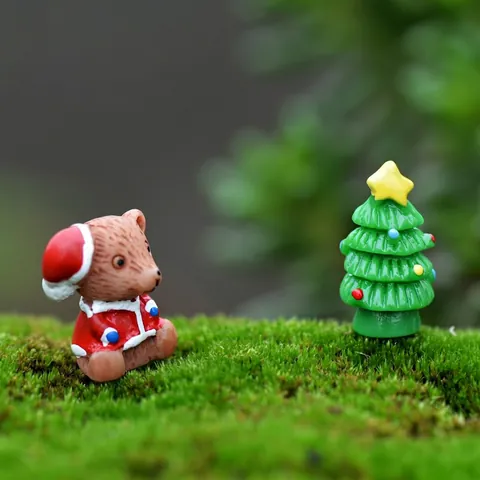 Miniatura Oso De Navidad Figura Resina Dibujos Animados Micro Paisaje Musgo Decoración Maceta Escritorio Adorno Festivo