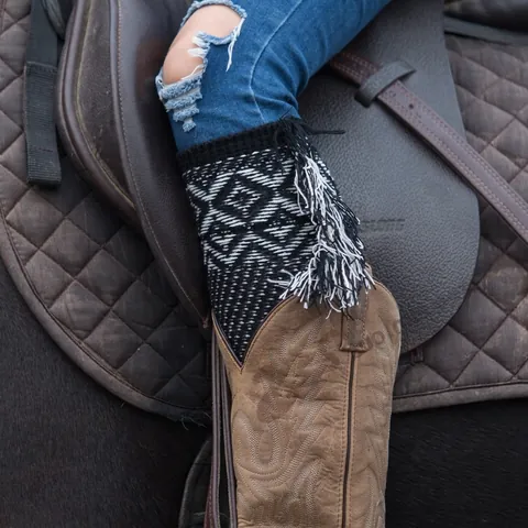 Scaldamuscoli In Maglia Da Donna Acrilico Caldi Polsini Per Stivali Con Nappine Motivo Geometrico Stile Boho Inverno