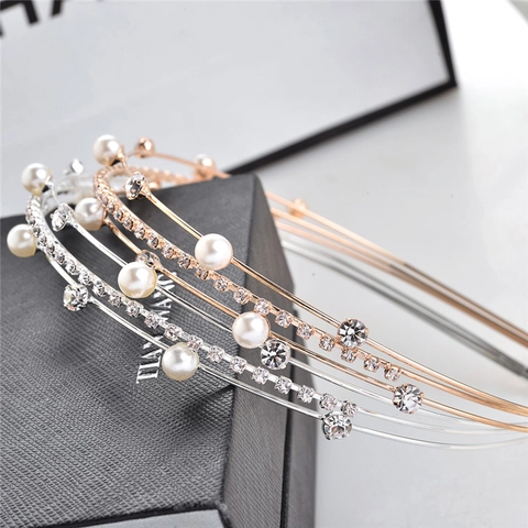 Elegante Dubbellaagse Metalen Haarrand Met Imitatieparels En Strass Koreaanse Stijl Dunne Sprankelende Haarband Voor Dames