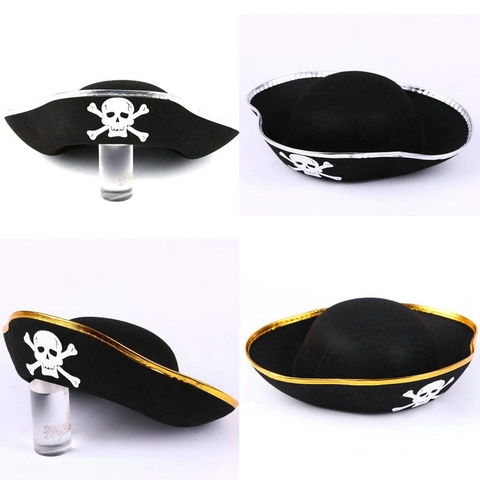 Piraten Kapitän Hut Filz Totenkopf Halloween Cosplay Kostüm Party Requisite Für Kinder Gold Silber Besetzt