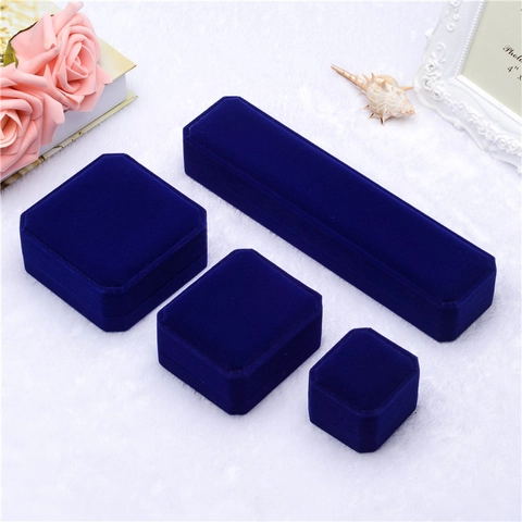 Portagioie in Velluto Blu Reale per Anello Ciondolo Bracciale Elegante Scatola Regalo Floccata per Matrimonio Fidanzamento