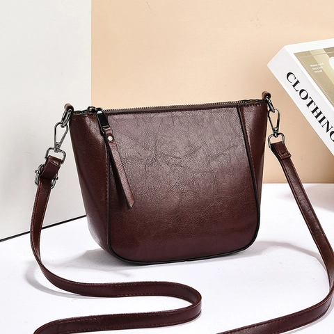Bolso De Hombro Retro De Cuero PU Para Mujer Gran Capacidad Bolso Cruzado Casual Conmutar Color Sólido Cierre De Cremallera