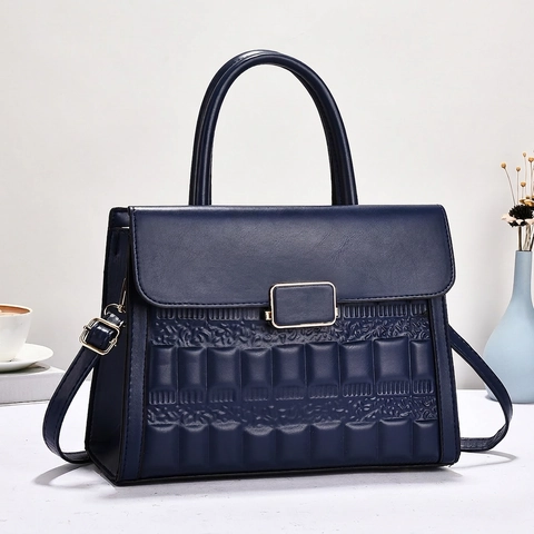 Women Vintage Embossed PU Leather Top Handle Bag High Quality Square Pattern Satchel With Gold Metal Buckle Shoulder Crossbody Handbag